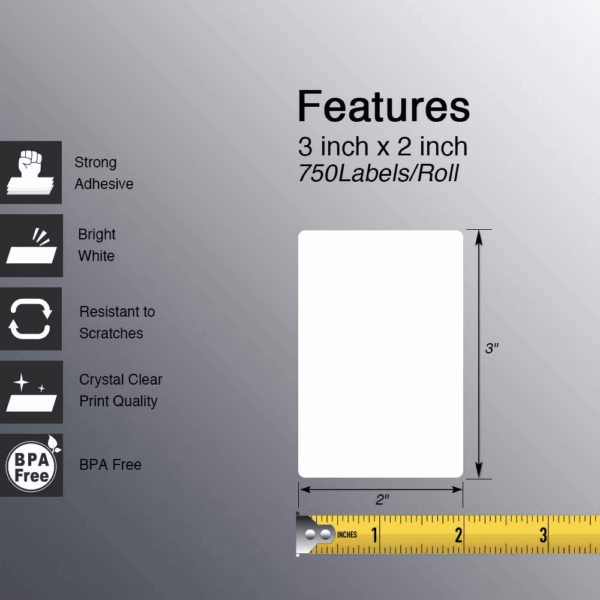 - 3" X 2" (76 Mm X 51 Mm) Multipurpose & Shipping Labels Compatible with Zebra & Rollo Label Printer,Premium Adhesive & Perforated [10 Rolls, 7500 Labels] - Image 2