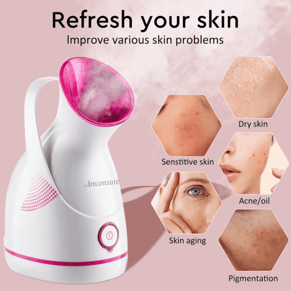 Facial Steamer - Nano Ionic Face Steamer Warm Mist Steamer for Home Sauna SPA, Humidifier for Face Steamer for Deep Cleaning Unclogs Pores Sinuses - Bonus 5 Piece Stainless Steel Skin Kit - Image 4