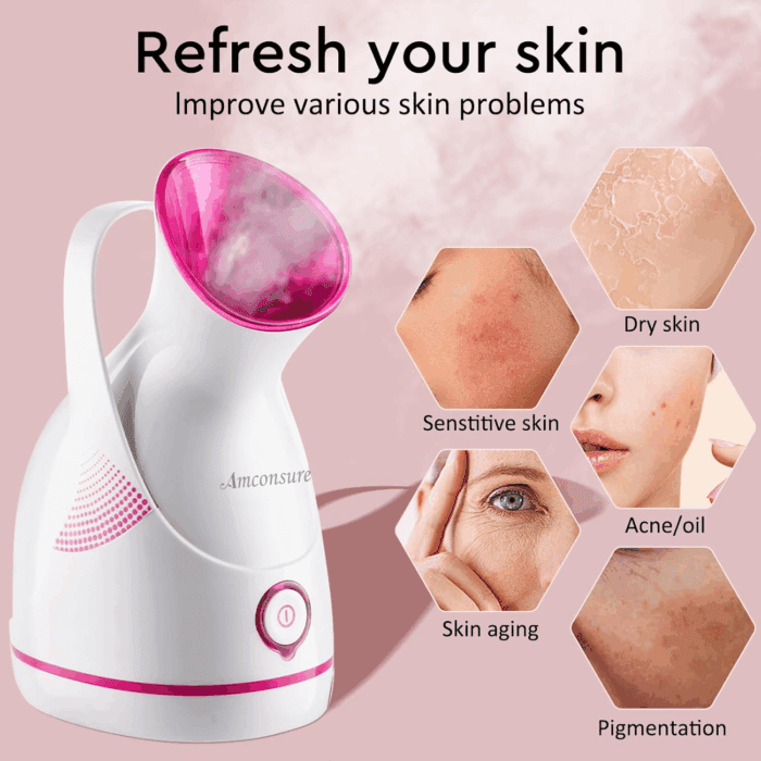 Facial Steamer - Nano Ionic Face Steamer Warm Mist Steamer for Home Sauna SPA, Humidifier for Face Steamer for Deep Cleaning Unclogs Pores Sinuses - Bonus 5 Piece Stainless Steel Skin Kit - Image 4