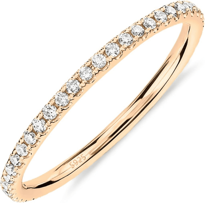 14K Gold Plated Solid 925 Sterling Silver CZ Simulated Diamond Stackable Ring Eternity Bands for Women