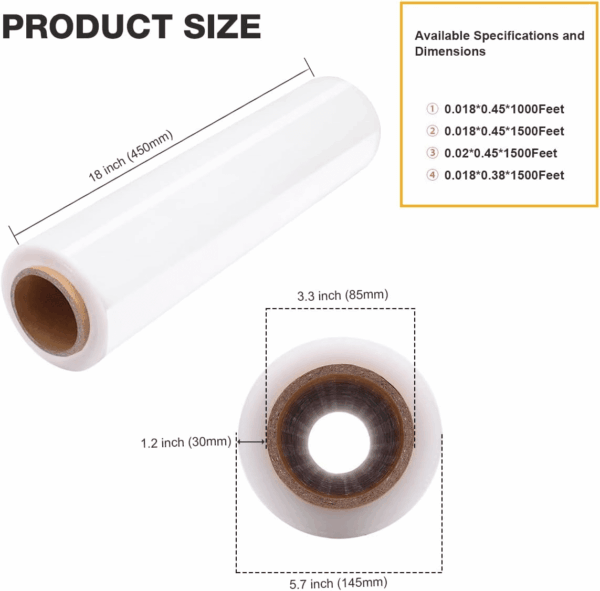 18" Stretch Wrap Film Roll, 1500Ft Industrial Heavy Duty Clear Plastic Wrap with Handles for Pallet Wrapping Shipping Moving Packing (100 Gauge-4 Boxes) - Image 2