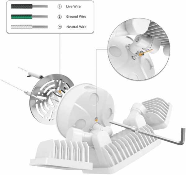 60W Flood Lights Outdoor, 6000LM Brightness Security Lights Switch Controlled, 3 Adjustable Heads, IP65 Waterproof, 6500K Wall Mount Exterior LED Flood Light - Image 6