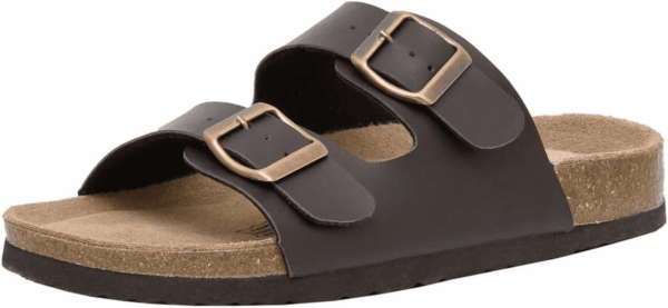 Lane Cork Footbed Sandals for Women – Comfortable Double Buckle Slip-On with Genuine Suede Footbed & Arch Support Slides for Women Footwear
