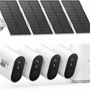3K/5MP Solar Security Cameras Outdoor Wireless, Ultra HD Video Home Security System 4-Cam Kit with 166° Ultra Wide Angle, Cam-To-Cam Sync, Color Night Vision, Spotlight & Siren, No Monthly Fees