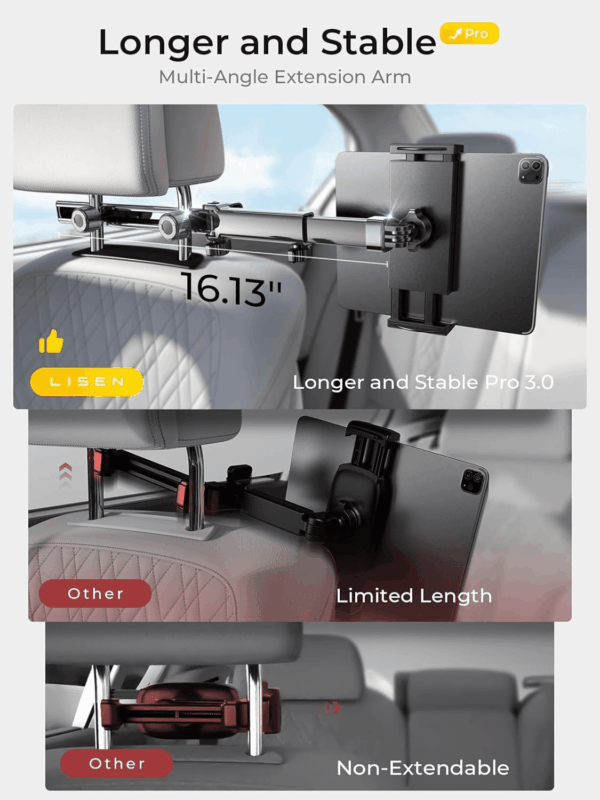 3 in 1 for Ipad Holder for Car Accessories for Women Interior Road Trip Essentials Backseat Car Organizer Car Tv for Back Seat Headrest Tablet Holder Ipad Car Mount Kids Fire Tablet 4.7-11" - Image 5