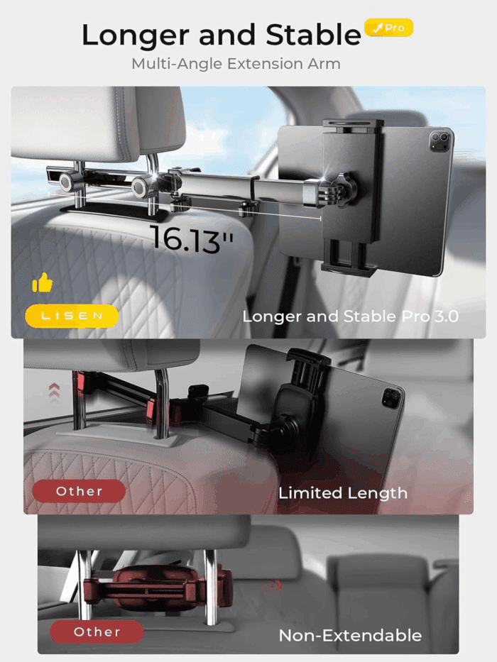 3 in 1 for Ipad Holder for Car Accessories for Women Interior Road Trip Essentials Backseat Car Organizer Car Tv for Back Seat Headrest Tablet Holder Ipad Car Mount Kids Fire Tablet 4.7-11" - Image 5