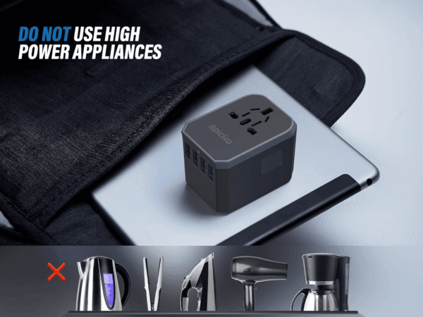 Universal Travel Adapter, European Travel Plug Adapter - International Power Adapter Worldwide Charger with USB-C & 4 USB Ports, Travel Essentials for Italy, Japan, Europe, UK (TA-105, Grey) - Image 7
