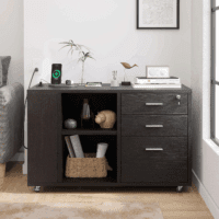 File Cabinet with Charging Station, Mobile Lateral Filing Cabinet with Lock for Home Office, Printer Stand with Open Storage Shelf, Fits A4, Letter, Legal Size Files, Office Furniture, Black - Image 8