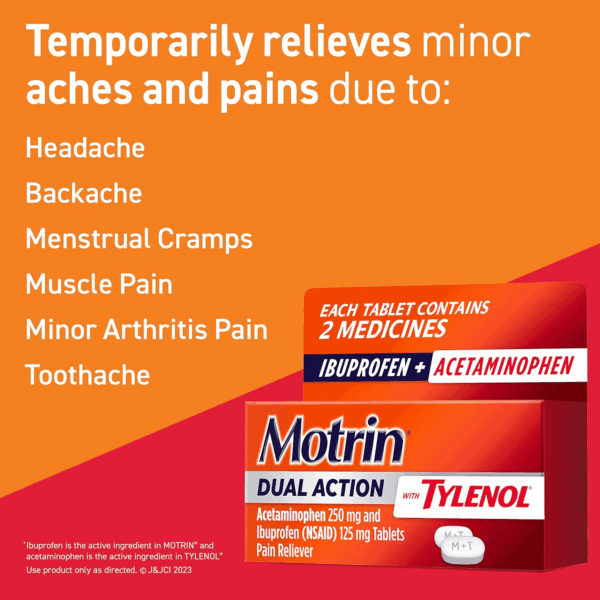 Dual Action with Tylenol, Ibuprofen & Acetaminophen Fast-Acting Dual Action Pain Reliever for Minor Aches & Pains, Ibuprofen (NSAID) 125 Mg & Acetaminophen 250 Mg, 120 Ct - Image 2