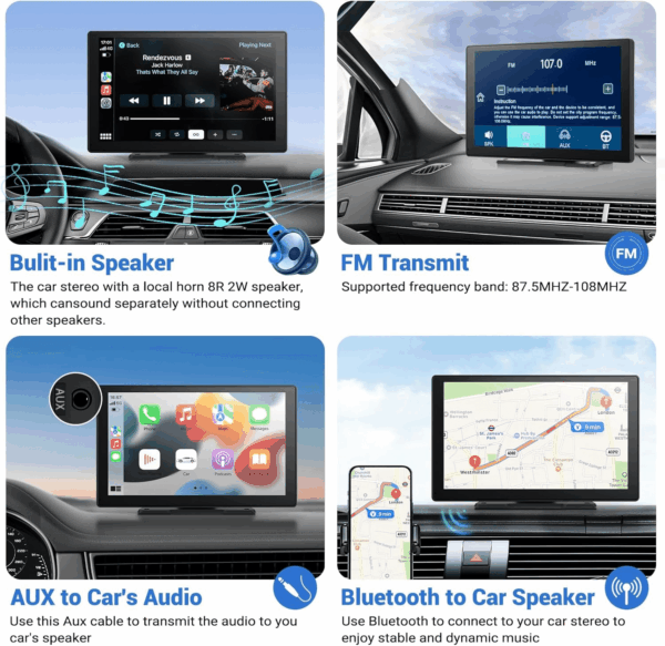Wireless Apple Carplay Screen for Car 4K Dash Cam, 9" Portable Apple Carplay & Android Auto Car Stereo, with 1080P Backup Camera, GPS Navigation/Mirror Link/Voice Control/Bluetooth - Image 4