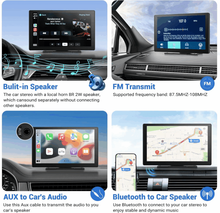 Wireless Apple Carplay Screen for Car 4K Dash Cam, 9" Portable Apple Carplay & Android Auto Car Stereo, with 1080P Backup Camera, GPS Navigation/Mirror Link/Voice Control/Bluetooth - Image 4