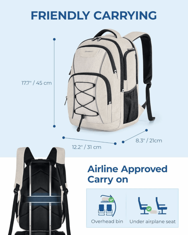 Travel Laptop Backpack, 15.6 Inch Laptop Backpack with USB Charger Hole, Water Resistant College Bookbag for Women Men, Casual Daily Backpack for Travel, Beige - Image 4