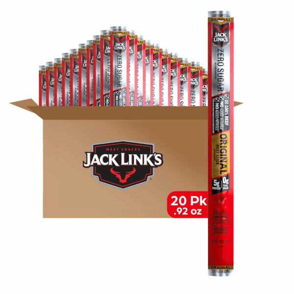 Beef Sticks, Original Zero Sugar – Protein Snack, Meat Stick with 5G of Protein, Meat Snack Sticks Made with 100% Beef, Keto & Paleo Diet Friendly, Individually Wrapped – 0.92 Oz. (20 Count)