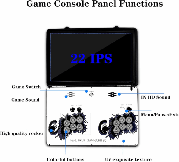 Portable 20000 in 1 Metal Box 3D Arcade Game Console, 22 Inch Screen Retro Electronic Game Console, with Search/Hide/Save/Load/Pause Functions - Image 4
