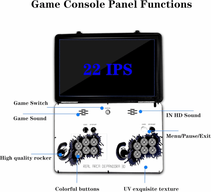 Portable 20000 in 1 Metal Box 3D Arcade Game Console, 22 Inch Screen Retro Electronic Game Console, with Search/Hide/Save/Load/Pause Functions - Image 4