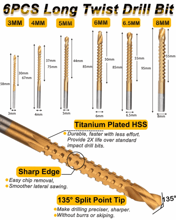 32 Pack Woodworking Chamfer Drilling Tools, Including Countersink Drill Bits, L-Wrench, Wood Plug Cutter, Step Bit, Center Punch, Cutting Twist Bits - Image 6