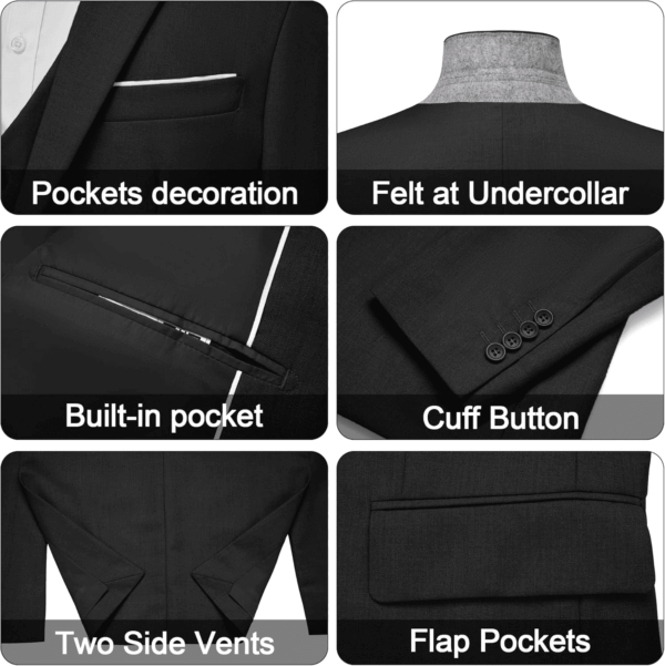 Men'S 3 Pieces Suit Elegant Solid One Button Slim Fit Single Breasted Party Blazer Vest Pants Set - Image 5