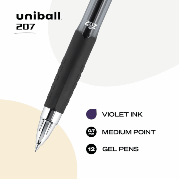 Uniball Signo 207 Gel Pen, Retractable, Medium 0.7 Mm, Purple Ink, Smoke/Black/Purple Barrel, Dozen - Image 3