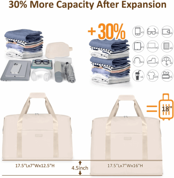 Expandable Travel Duffle Bags Weekender Overnight Bags for Women Men Hospital Bag for Women Labor Delivery with Toiletry Bag Waterproof - Image 3