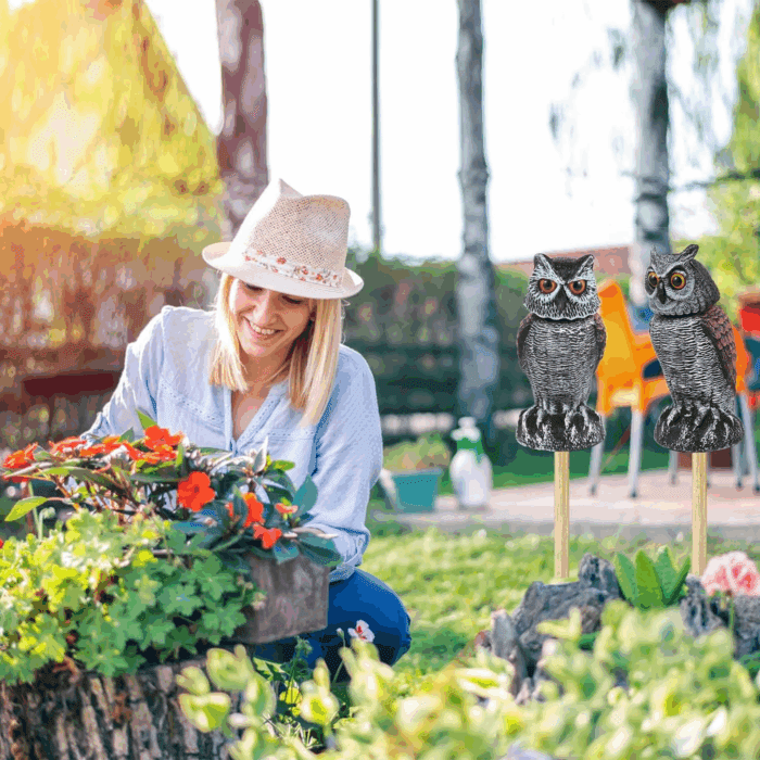 2 Pack Fake Owl Decoys to Scare Birds Away, Rotating Head Bird Deterrents, Nature Enemy Scarecrow Plastic Statues, Pest Repellent for Gardens and Patios - Image 6
