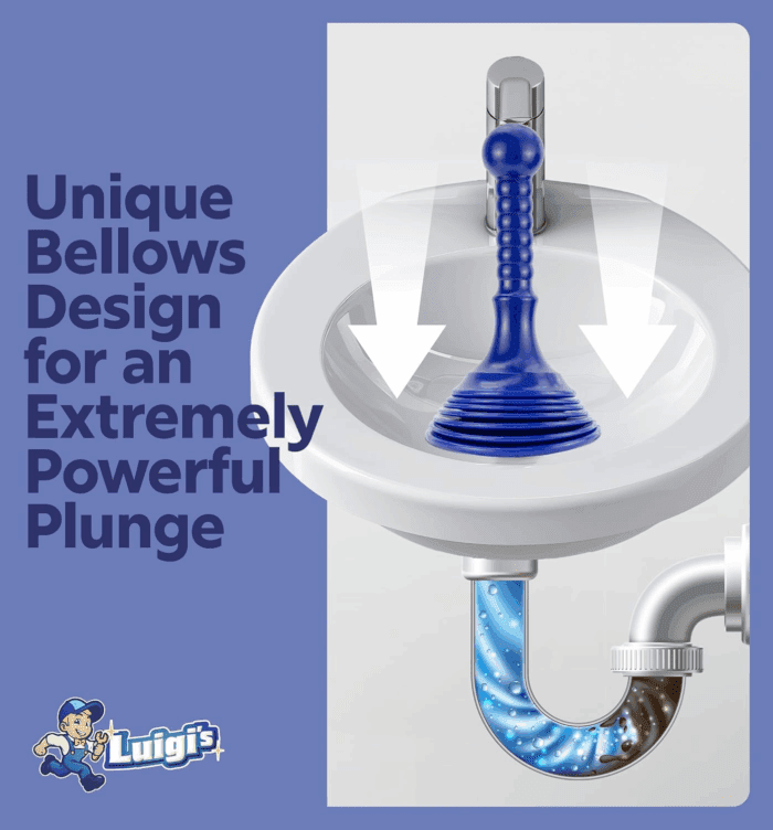 Sink and Drain Plunger for Bathrooms, Kitchens, Sinks, Baths and Showers. Small and Powerful, Commercial Style 'Plumbers Plunger' with Large Bellows - Image 3