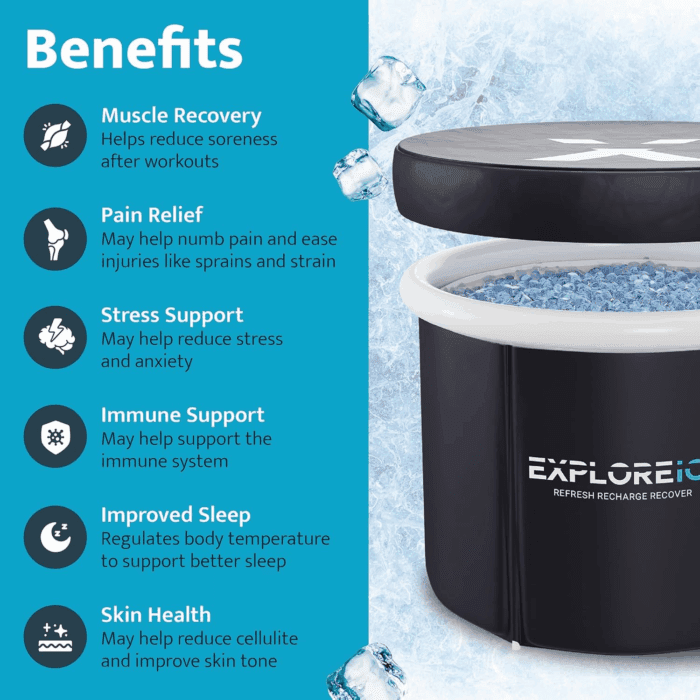 Explore Ice Bath Pro Max Extra Large Outdoor Inflatable Portable Athlete Cold Water Therapy Plunge Barrel Bath Tub with Lid and Carry Bag, Black/White - Image 3