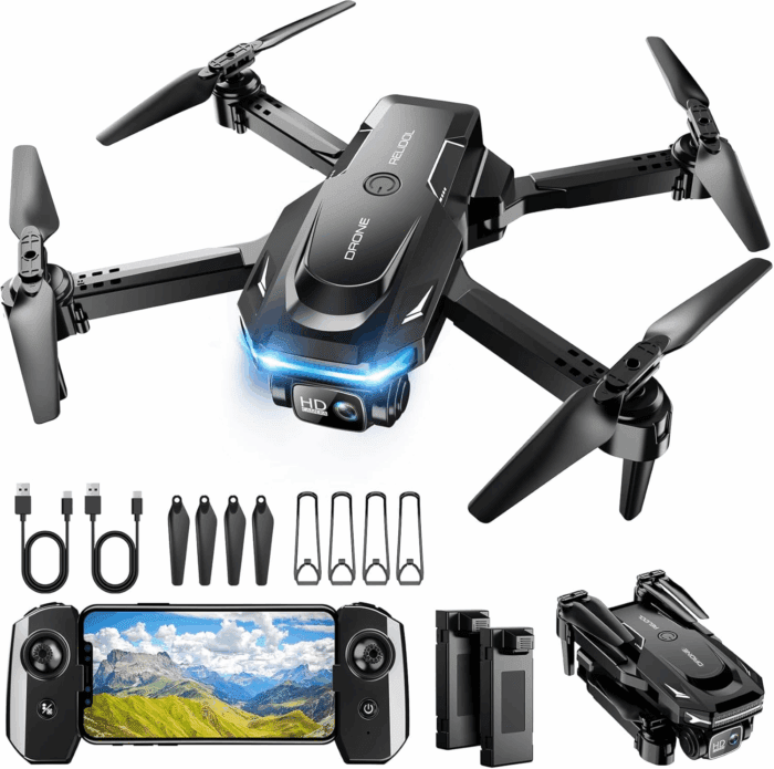 Drone with 1080P Camera - Foldable Remote Control Quadcopter with Voice Gesture Control, 3D Flip, One Key Start, Emergency Stop, 2 Batteries, Easier to Use, Toy for Kids Adults Beginners, Black