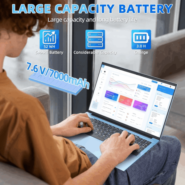 15.6 Inch Laptops, Windows 11 Laptop Computers with 36GB RAM 128GB EMMC+1024GB SSD, Celeron N5095 Quad-Core, 1 Year Office 365, Wifi 6, 180° Viewing, USB 3.2, HDMI, Type-C, 7000Mah Battery - Image 6