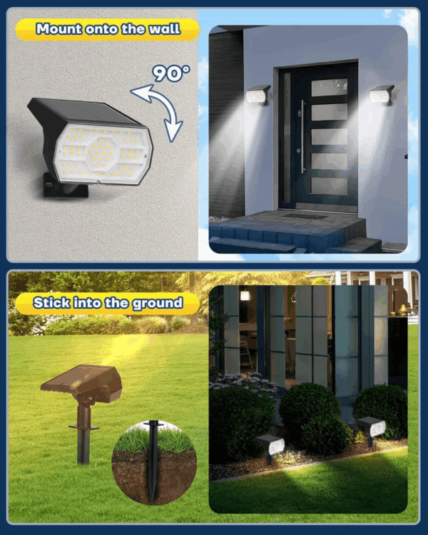 Solar Lights Outdoor Waterproof IP68, 3 Lighting Models Solar Powered Spot Lights Outdoor, 56LED Dusk to Dawn for Yard Patio Garden Pathway Landscape Lighting - Image 5