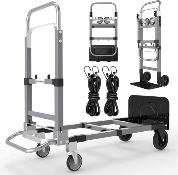 Convertible Hand Truck Dolly Cart, Folding Hand Cart with Wheels Collapsible Hand Truck, Aluminum Dolly Cart for Moving Luggages, Boxes, Large Cartons, 500 Lbs Load Capacity