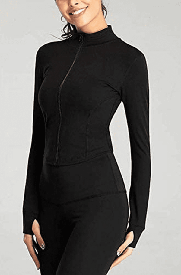 Womens Lightweight Full Zip Running Track Jacket Workout Slim Fit Yoga Sportwear with Thumb Holes - Image 2