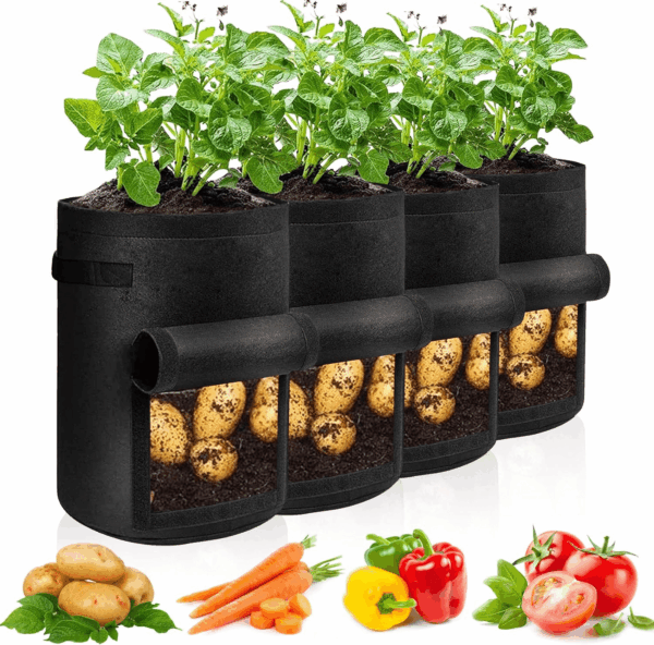 4 Pack Potato Grow Bags 10 Gallon with Flap, Heavy Duty Fabric with Handle and Harvest Window, Non-Woven Planter Pot Plant Garden Bags to Grow Vegetables Tomato, Black - Image 9