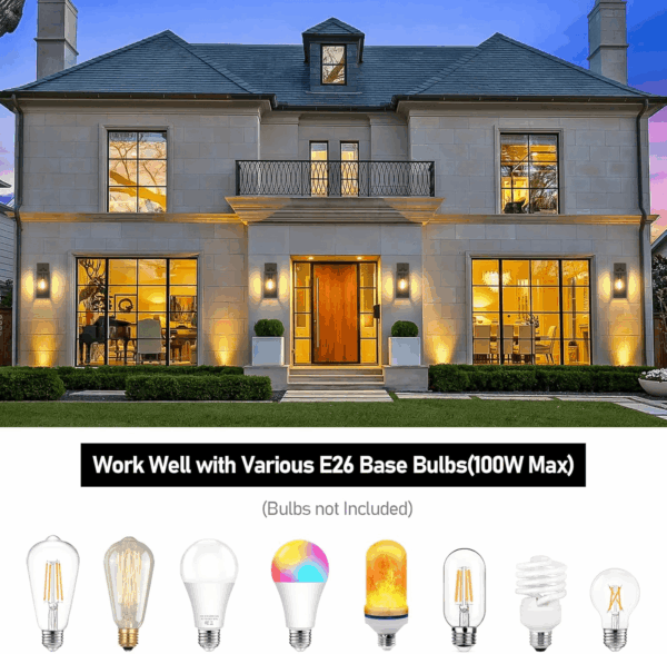 Outdoor Wall Light Fixtures, Exterior Waterproof Wall Lanterns, Brown Porch Sconces Wall Mounted Lighting with E26 Sockets & Glass Shades, Modern Wall Lamps for Patio Front Door Entryway, 2-Pack - Image 3