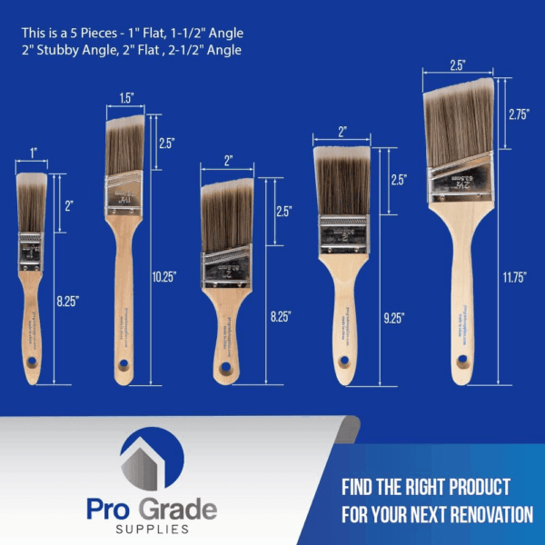 , Paint Brushes, 5-Piece, Paint Brush Set: Flat & Angle Brushes for Latex and Oil Paints, Stains, Interior & Exterior Home Improvement - Image 2