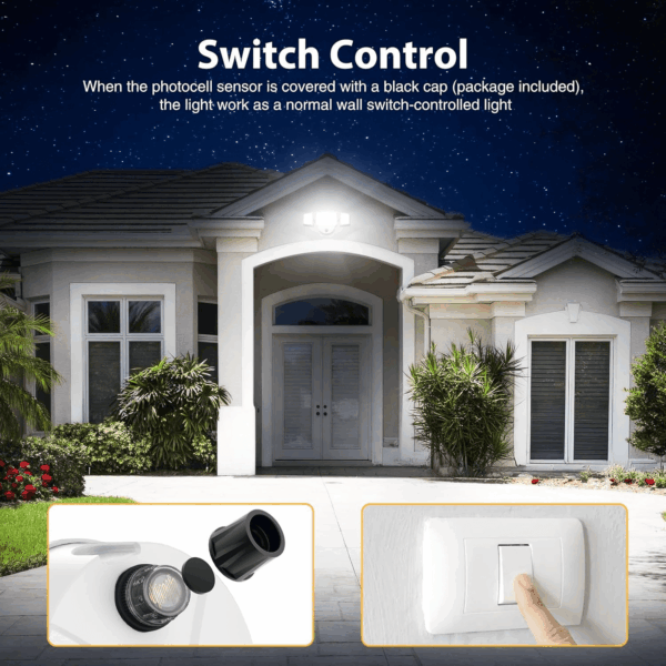 60W LED Dusk to Dawn Outdoor Lighting, 6000LM Exterior Flood Lights, IP65 Waterproof Outdoor 3 Adjustable Heads Photocell Lights Fixture, 6500K Daylight Floodlights for Garage, Patio, Yard - Image 3