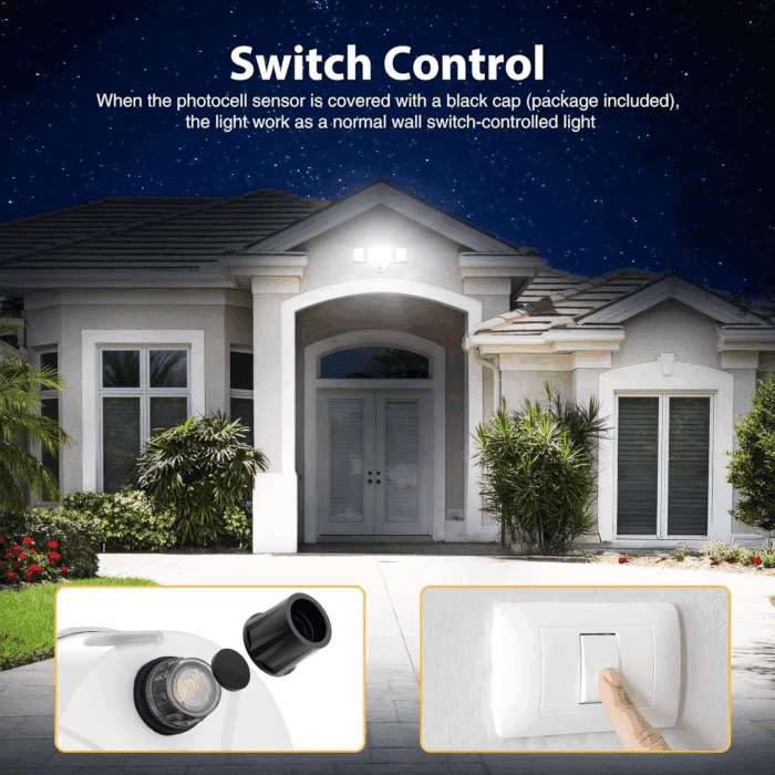 60W LED Dusk to Dawn Outdoor Lighting, 6000LM Exterior Flood Lights, IP65 Waterproof Outdoor 3 Adjustable Heads Photocell Lights Fixture, 6500K Daylight Floodlights for Garage, Patio, Yard - Image 3