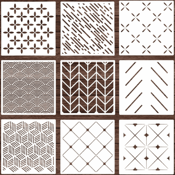 9 Pieces 12 X 12 Inch Geometric Wall Stencils Herringbone Geometric Wall Templates Painting Stencils Reusable Art Modern Tile Stencil for Painting on Walls Floor Canvas Wood Furniture