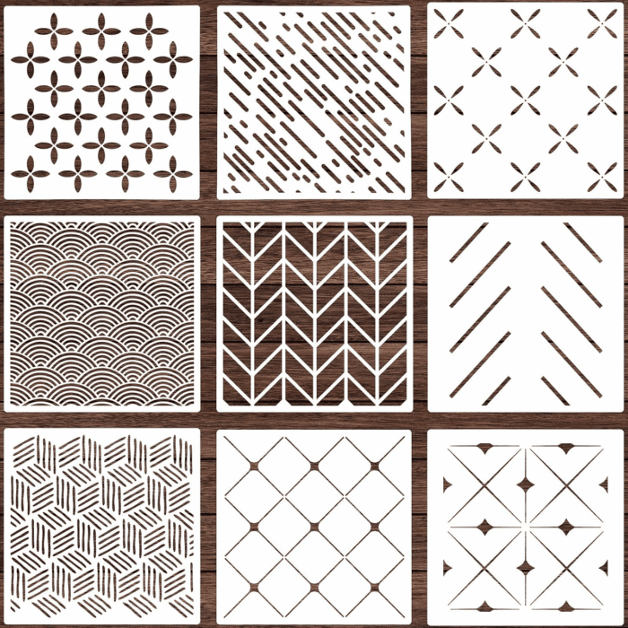 9 Pieces 12 X 12 Inch Geometric Wall Stencils Herringbone Geometric Wall Templates Painting Stencils Reusable Art Modern Tile Stencil for Painting on Walls Floor Canvas Wood Furniture