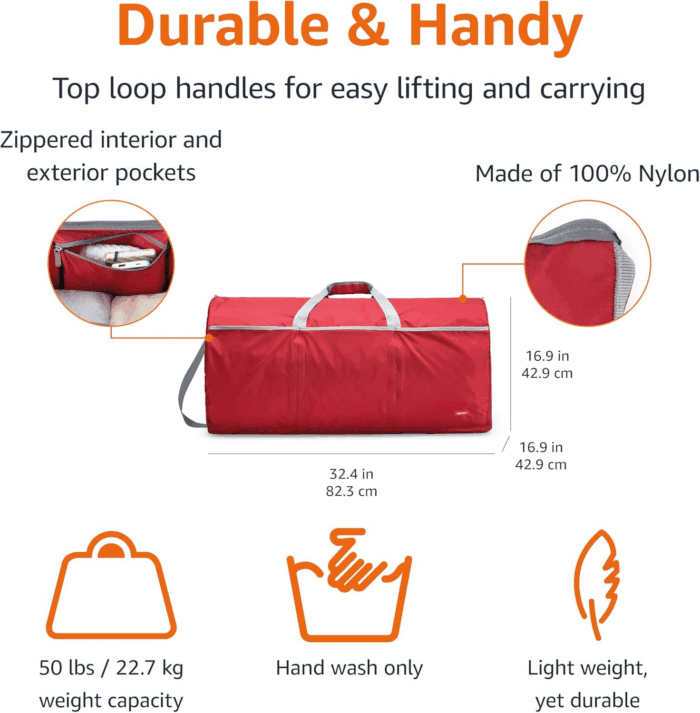 Large Duffel Bag (100L) for Travel, Travel Bag, with Multiple Zippered Pockets, Lightweight yet Durable Nylon Material, 50-Pound Weight Capacity, Red, 32.4"L X 16.9"W X 16.9"H - Image 2