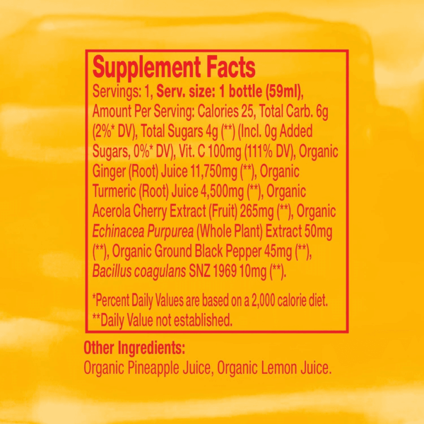 Immunity Boost Original (2 Oz) Immunity Wellness Shot with Cold-Pressed Ginger, Turmeric, Echinacea & Black Pepper - USDA Organic & No Added Sugars or Artificial Ingredients, Yellow - Image 2