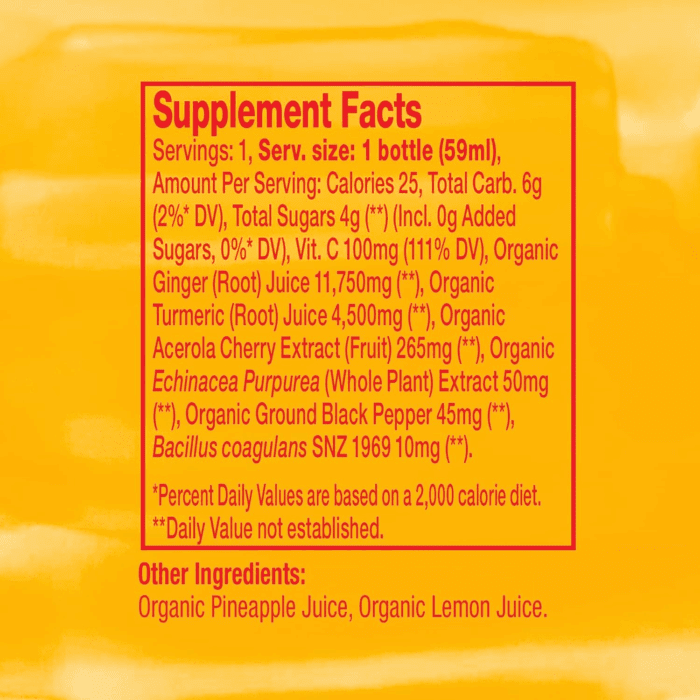 Immunity Boost Original (2 Oz) Immunity Wellness Shot with Cold-Pressed Ginger, Turmeric, Echinacea & Black Pepper - USDA Organic & No Added Sugars or Artificial Ingredients, Yellow - Image 2