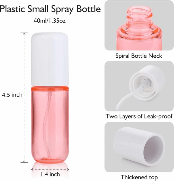 Small Spray Bottles Travel Size 1.35Oz 40ML, Fine Mist Plastic Spray Bottles, Refillable Empty Spray Bottle for Toners, Perfume, Face& Hair Spray - Image 2