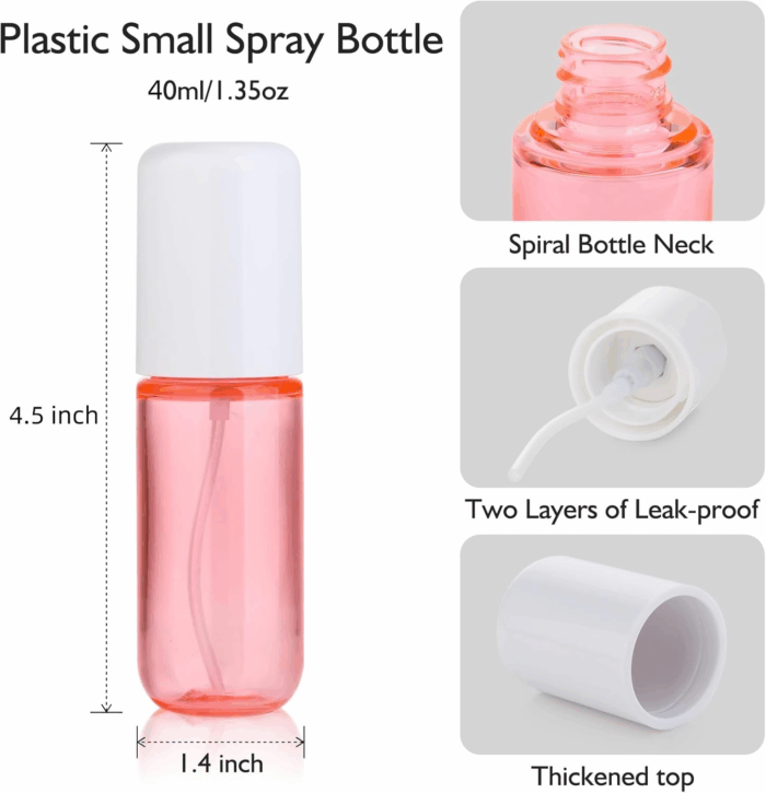 Small Spray Bottles Travel Size 1.35Oz 40ML, Fine Mist Plastic Spray Bottles, Refillable Empty Spray Bottle for Toners, Perfume, Face& Hair Spray - Image 2