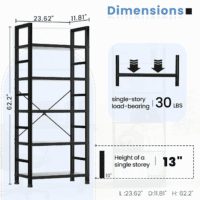 5 Tiers Bookshelf, Classical Book Shelf, Tall Display Shelves in Living Room/Home/Office, Storage Organizer for Cds/Books/Movies, Modern Black - Image 3