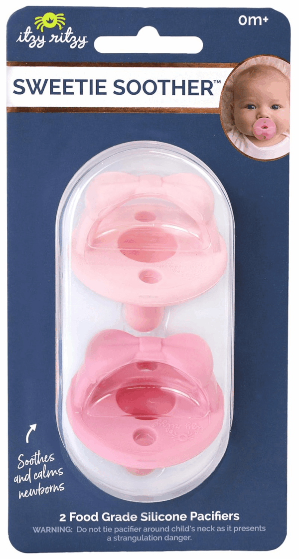 Silicone Pacifiers for Newborn - Sweetie Soother Pacifiers Feature Collapsible Handle & Two Air Holes for Added Safety; for Ages Newborn and Up, Set of 2 in Light Pink & Dark Pink - Image 10