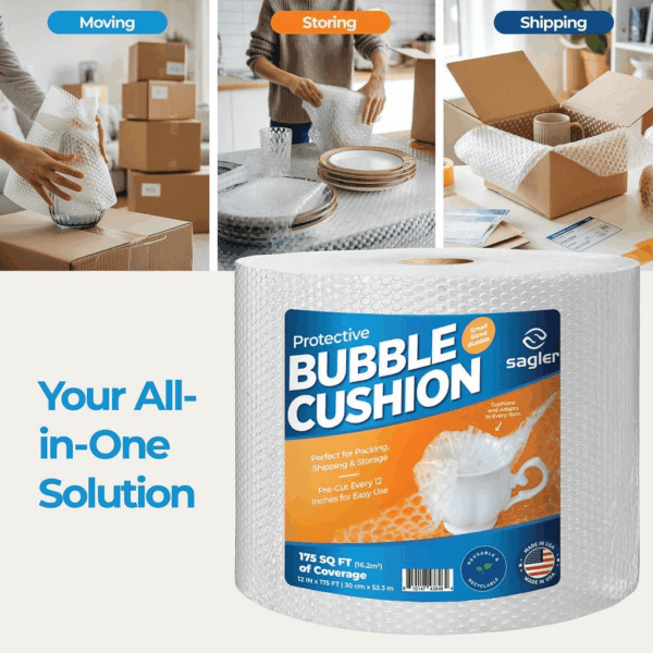 Bubble Cusion for Packing & Moving - 12" Width X 175 FT - Bubble Cusion for Moving, Extra Protection for Shipping, Packaging Boxes & Mailers, Perforated Every 12 IN, Clear Cushioning Wrap - Image 5
