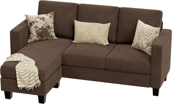 Convertible Sectional Sofa Couch, 3 Seat L-Shaped Sofa with Linen Fabric Ottoman Small Couch for Small Apartments, Living Room and Office (Linen Fabric, Brown) - Image 8