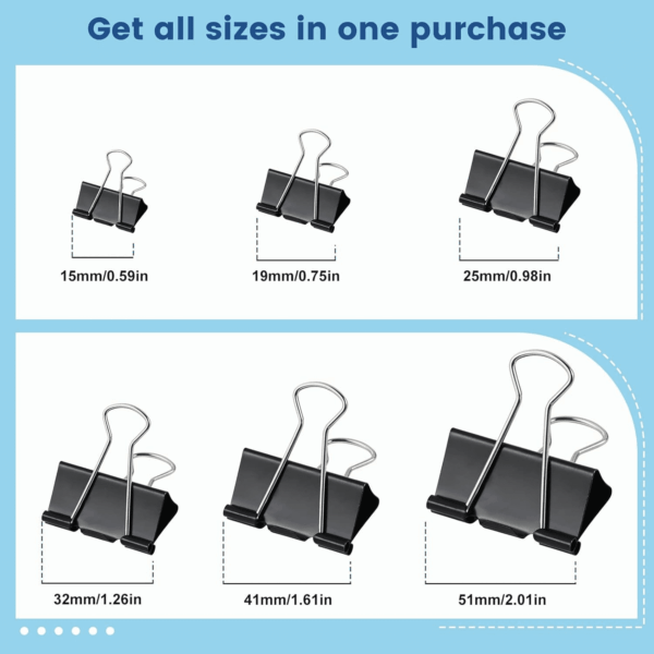 208 PCS Binder Clips Paper Clamps Assorted Sizes, Metal Paper Binder Clip, Black Binding Paperwork Clamp Bulk, School Teachers Office Supplies - Image 7