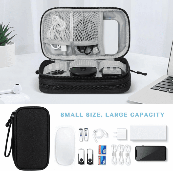 Travel Cable Organizer Pouch Electronic Accessories Carry Case Portable Waterproof Double Layers All-In-One Storage Bag for Cord, Charger, Phone, Earphone Black - Image 7