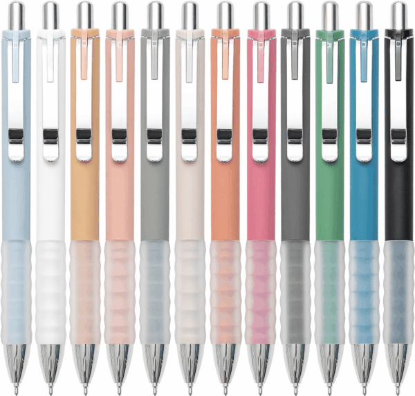 Ballpoint Pens Black Medium Point 1Mm Pen with Super Soft Grip Ball Point Pen for Men Women Retractable Pens (Silver-12 Pcs)